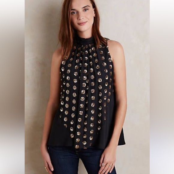 Anthropologie Greylin Gold Sequin Swirl Chiffon Top NEW - Picture 1 of 15